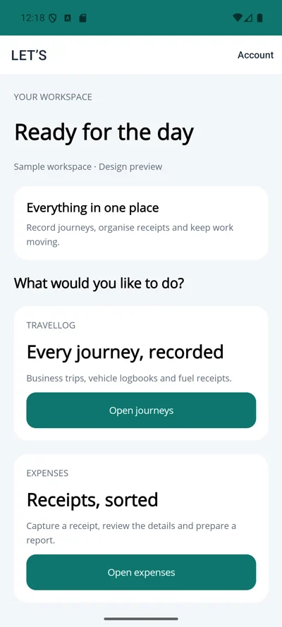 Let’s Android home screen with TravelLog and Expenses modules